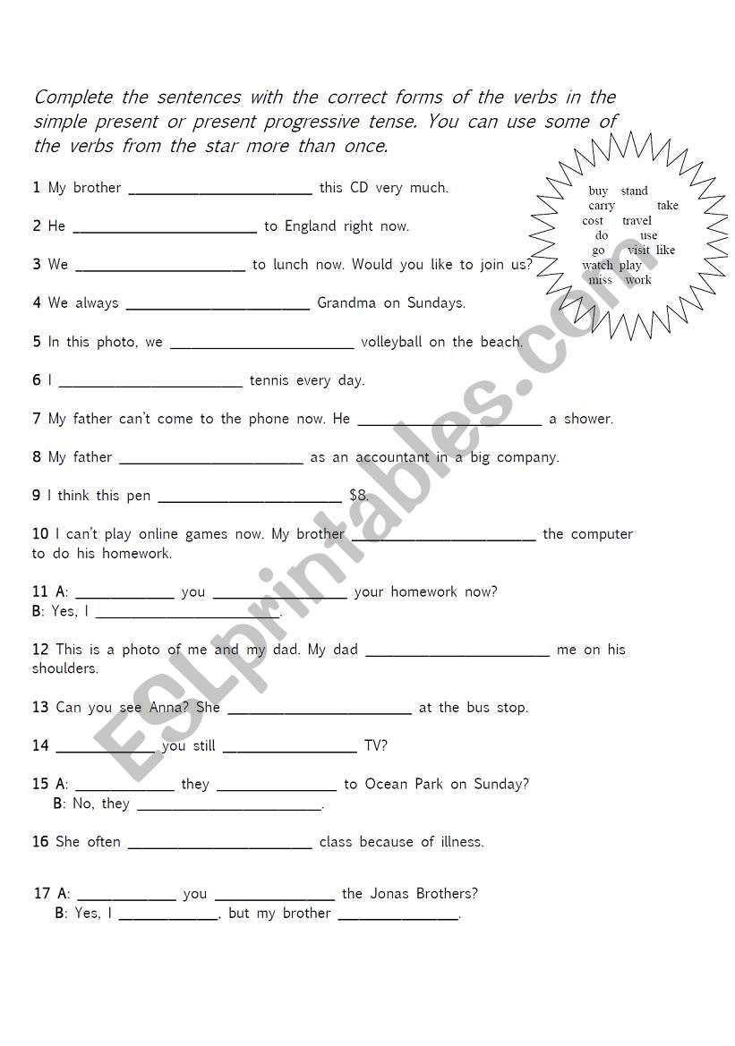 Simple Present Vs Present Progressive ESL Worksheet By Nasis