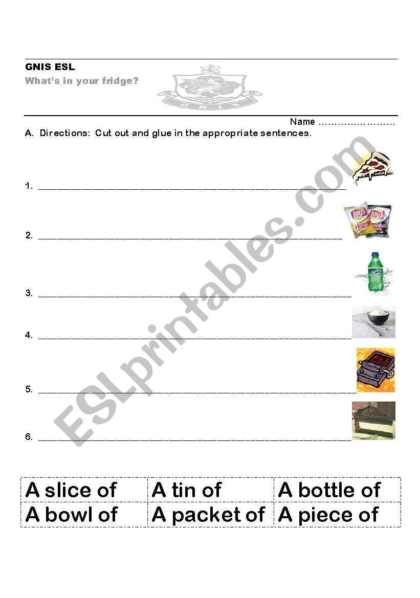 food quantifiers worksheet