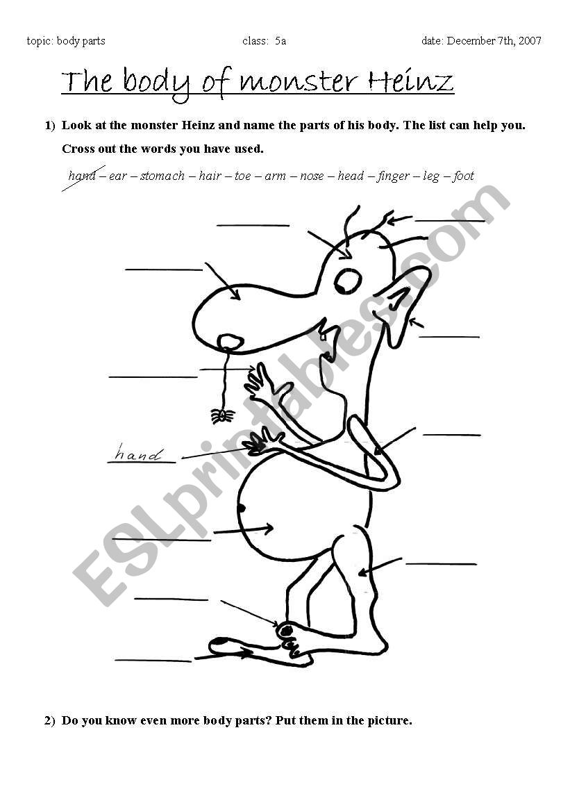 The body of monster Heinz worksheet