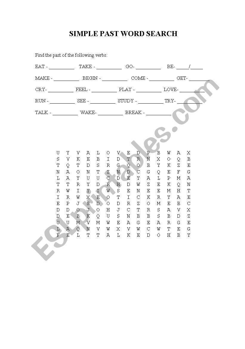 Simple Past Word Search worksheet