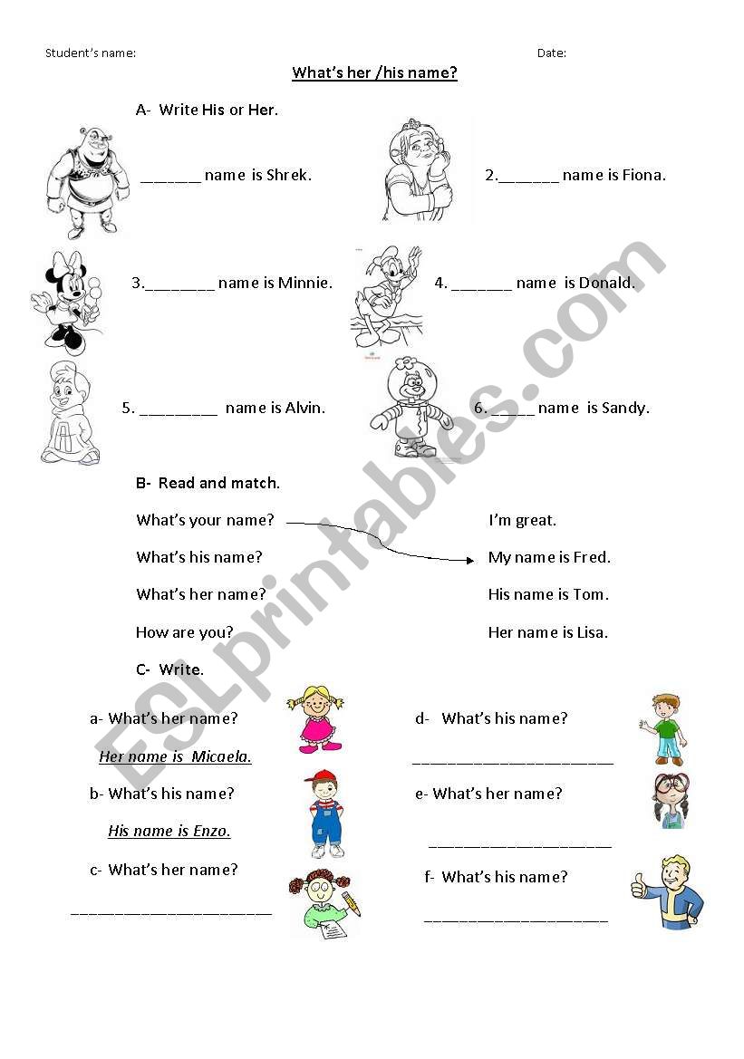 English Worksheets What´s Hisher Name 9123