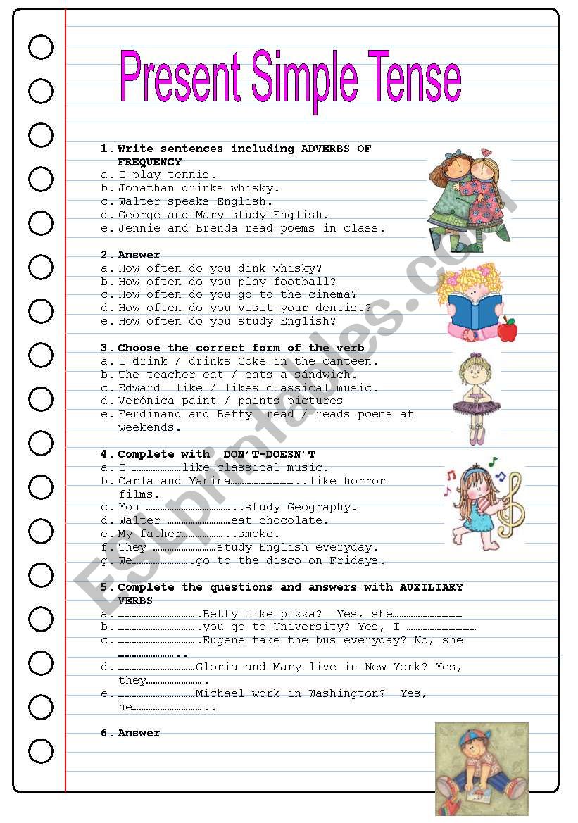 Simple Present Tense Worksheets With Answers For Grade 6