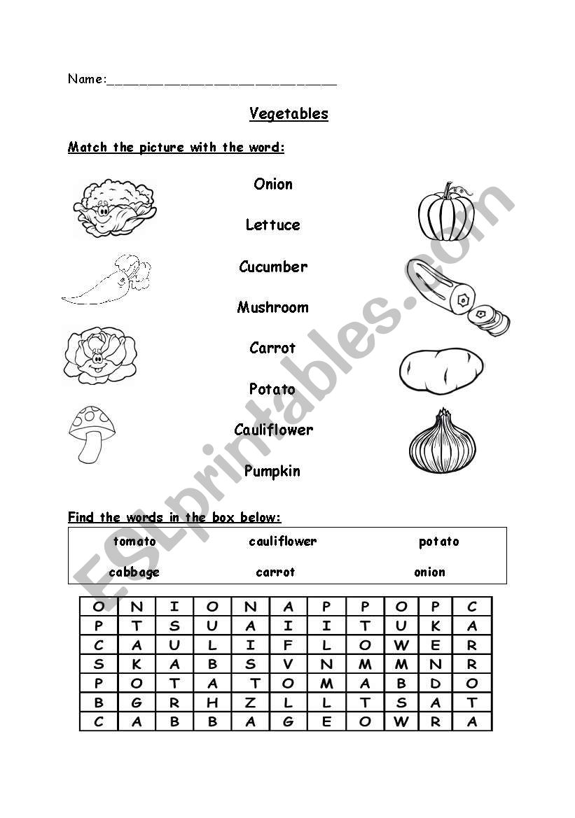 vegetables handout worksheet
