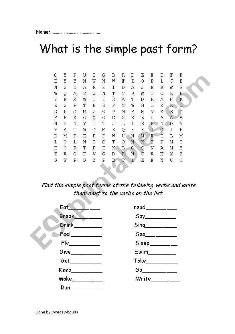 Irregular verbs puzzle worksheet