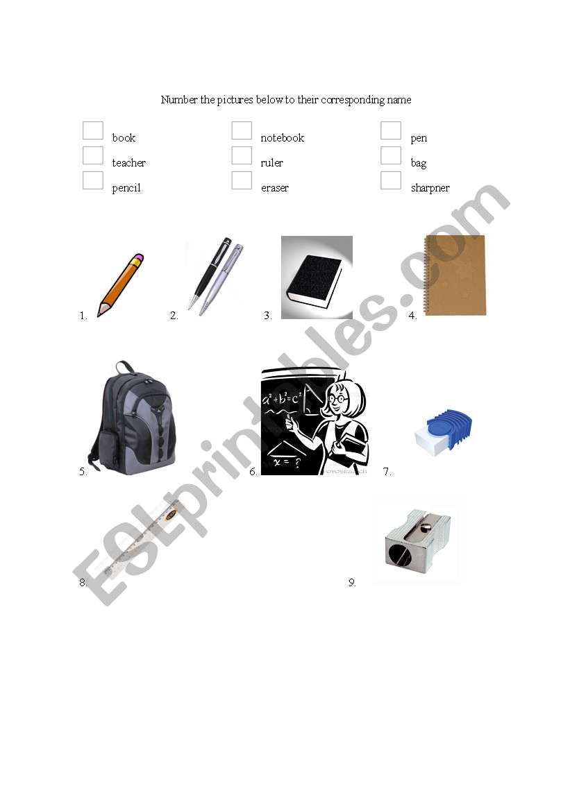 School Materials worksheet