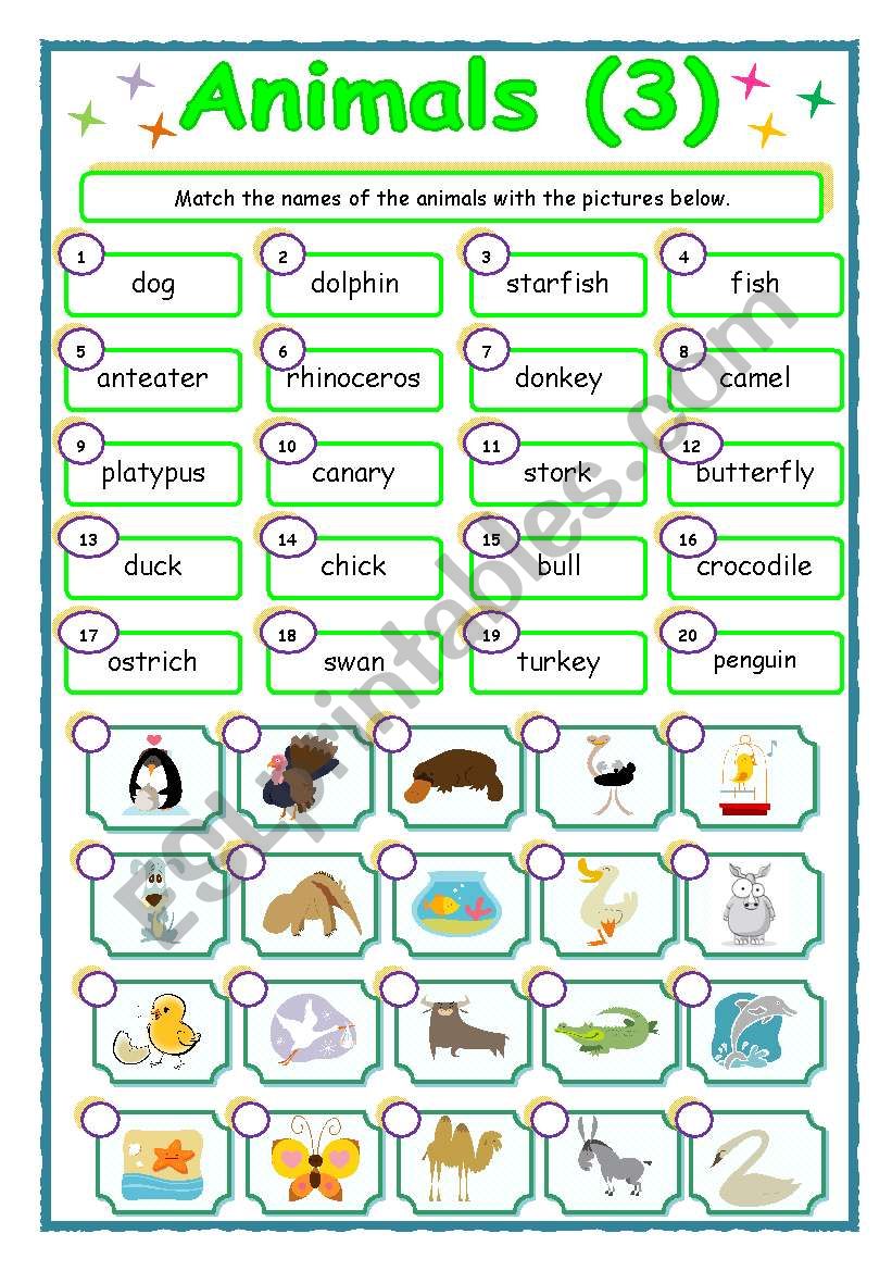 Animals - matching (3/3) worksheet