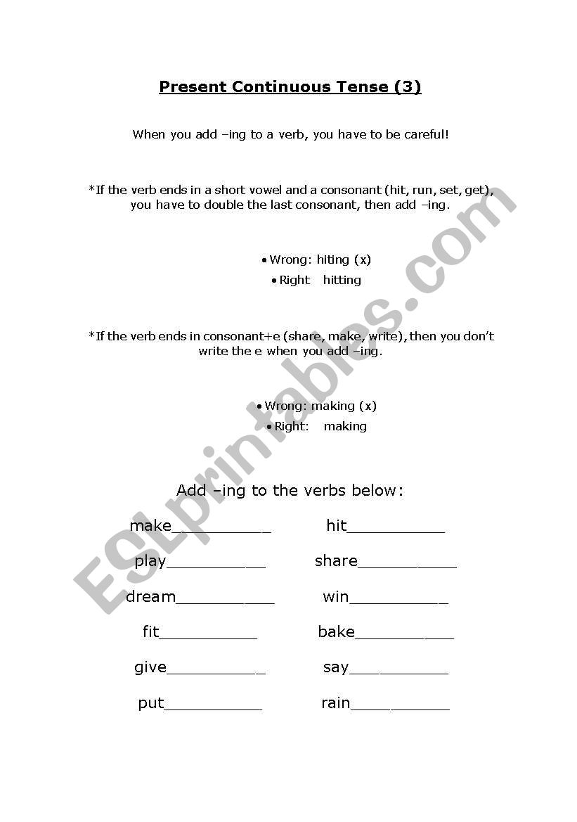 Present Continuous Tense worksheet