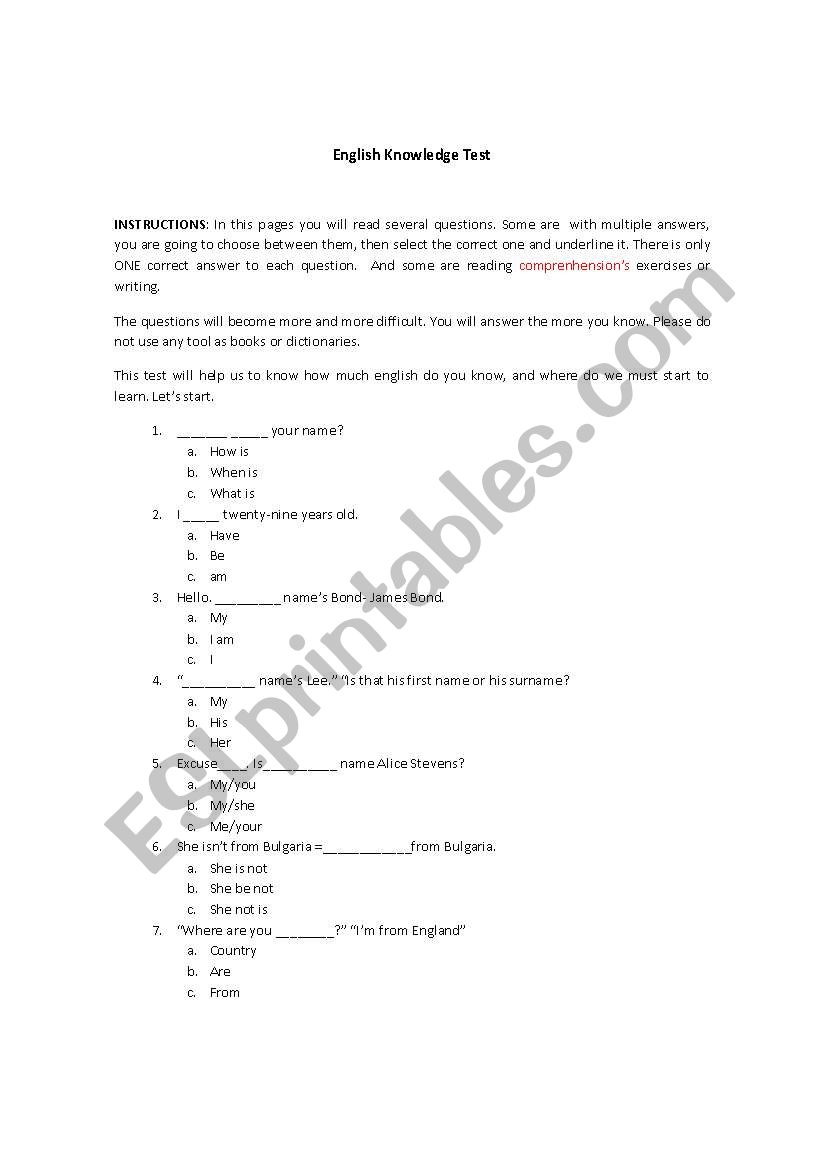 Multiple Choice English worksheet