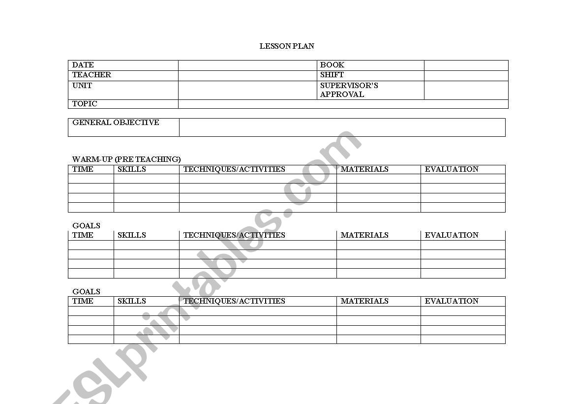 lesson plan sheet worksheet