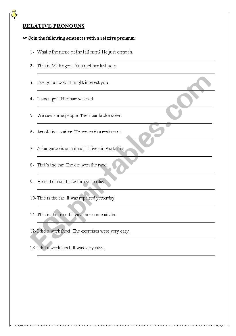 Relative Pronouns worksheet