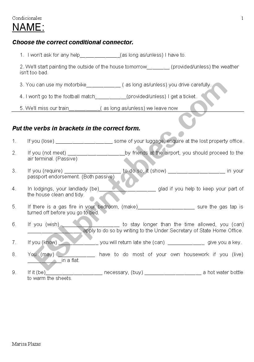 conditional worksheet