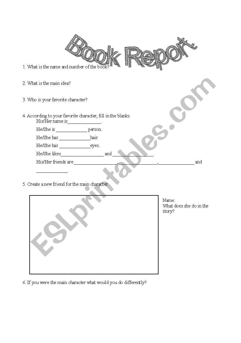 Book report worksheet