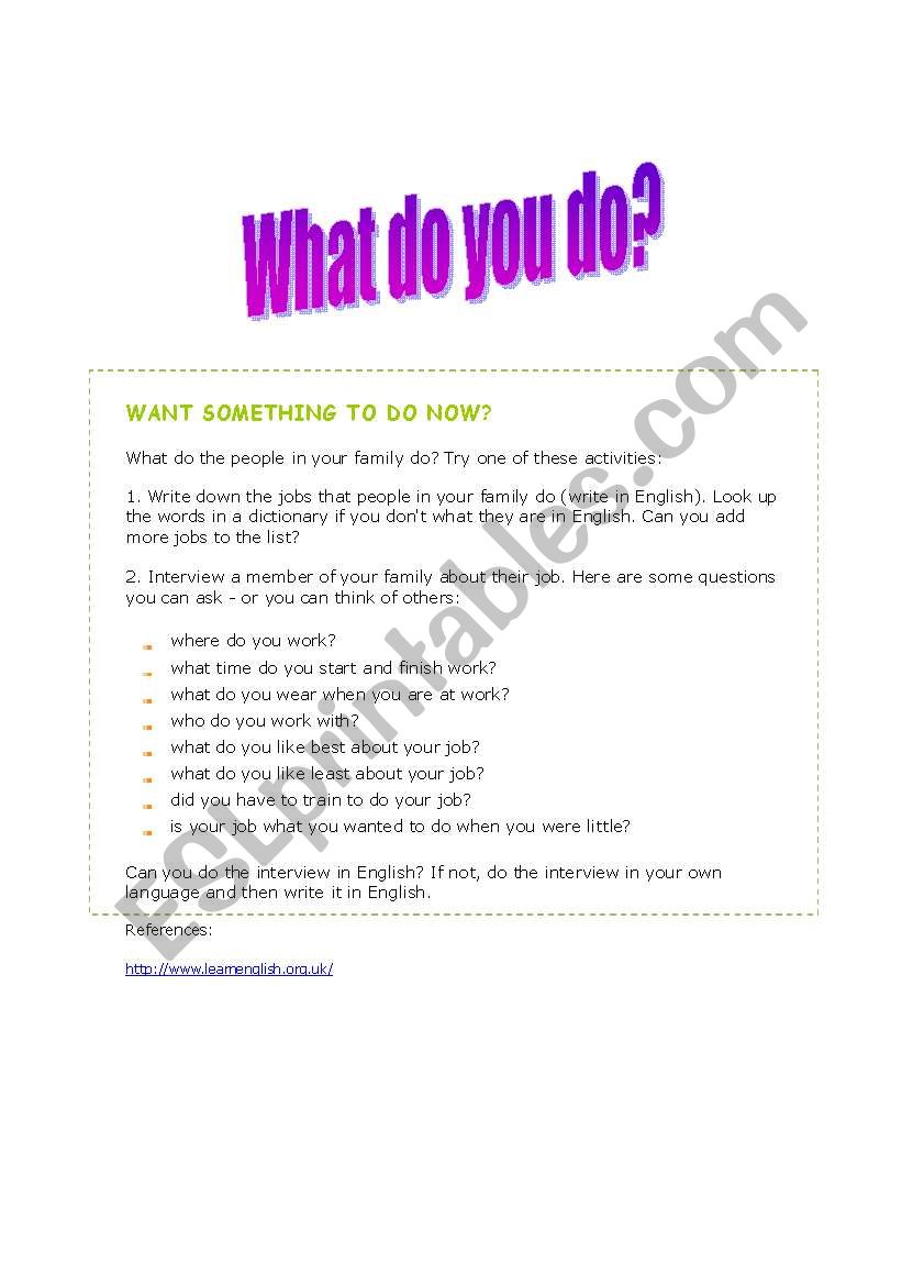 What do you do? worksheet