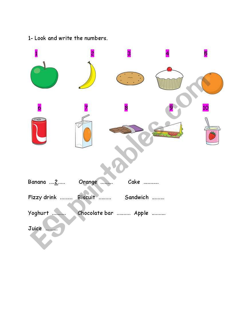 name of the food worksheet