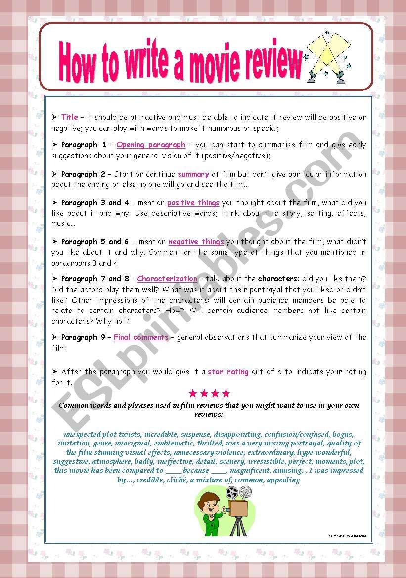 How To Write A Movie Review ESL Worksheet By Ana B