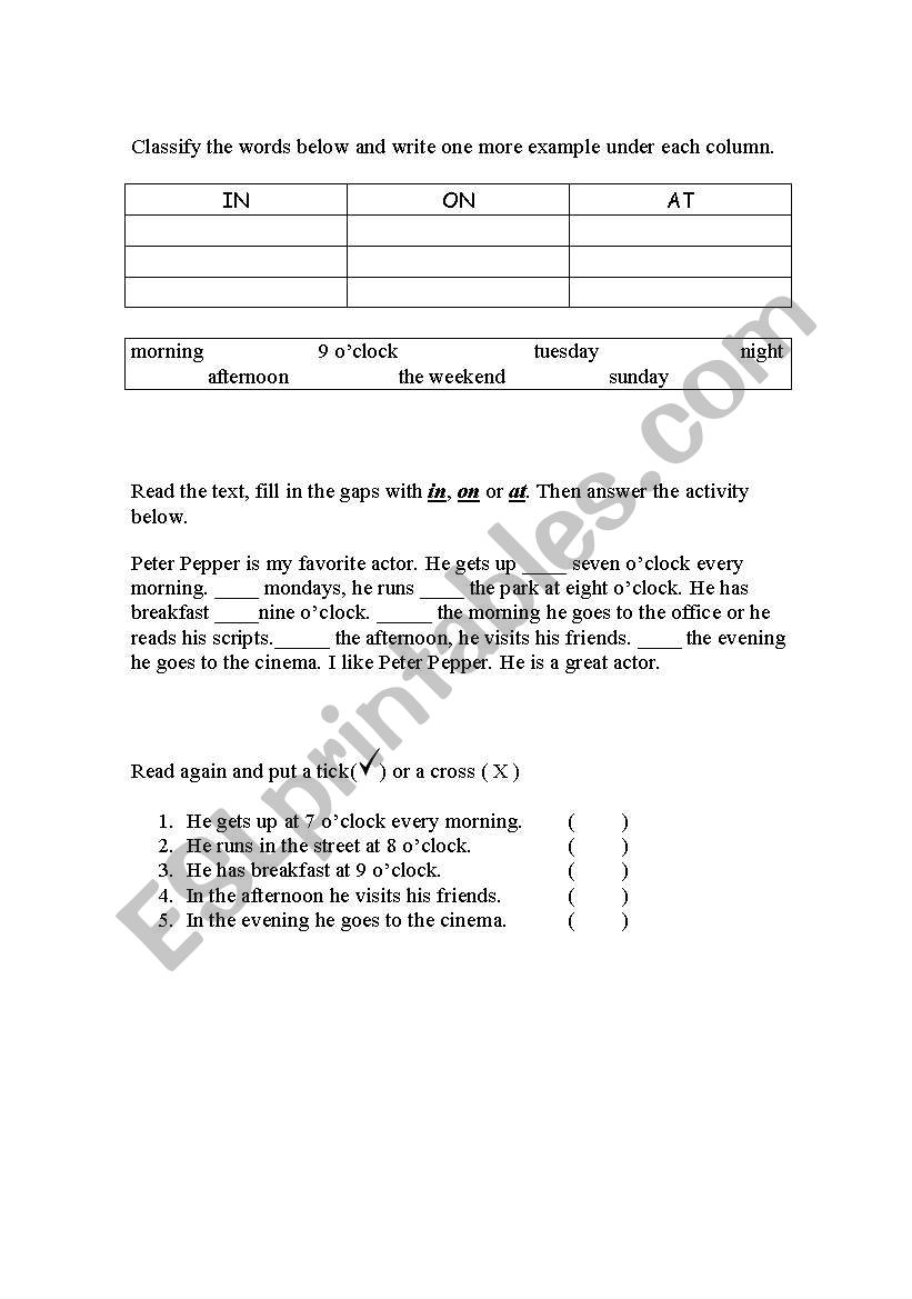 Prepositions worksheet