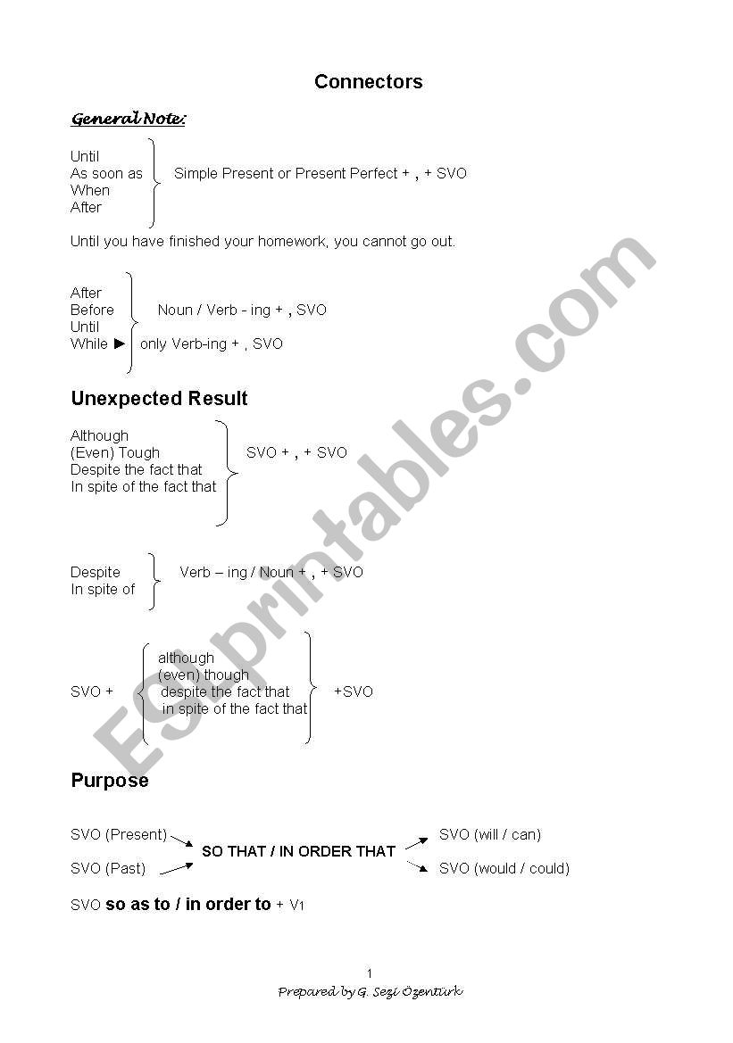 CONNECTORS worksheet