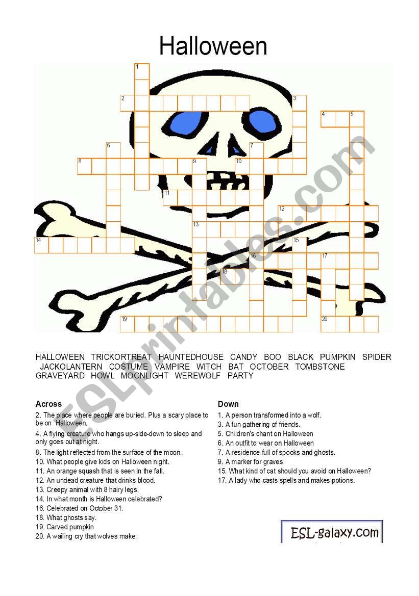 Halloween crossword worksheet