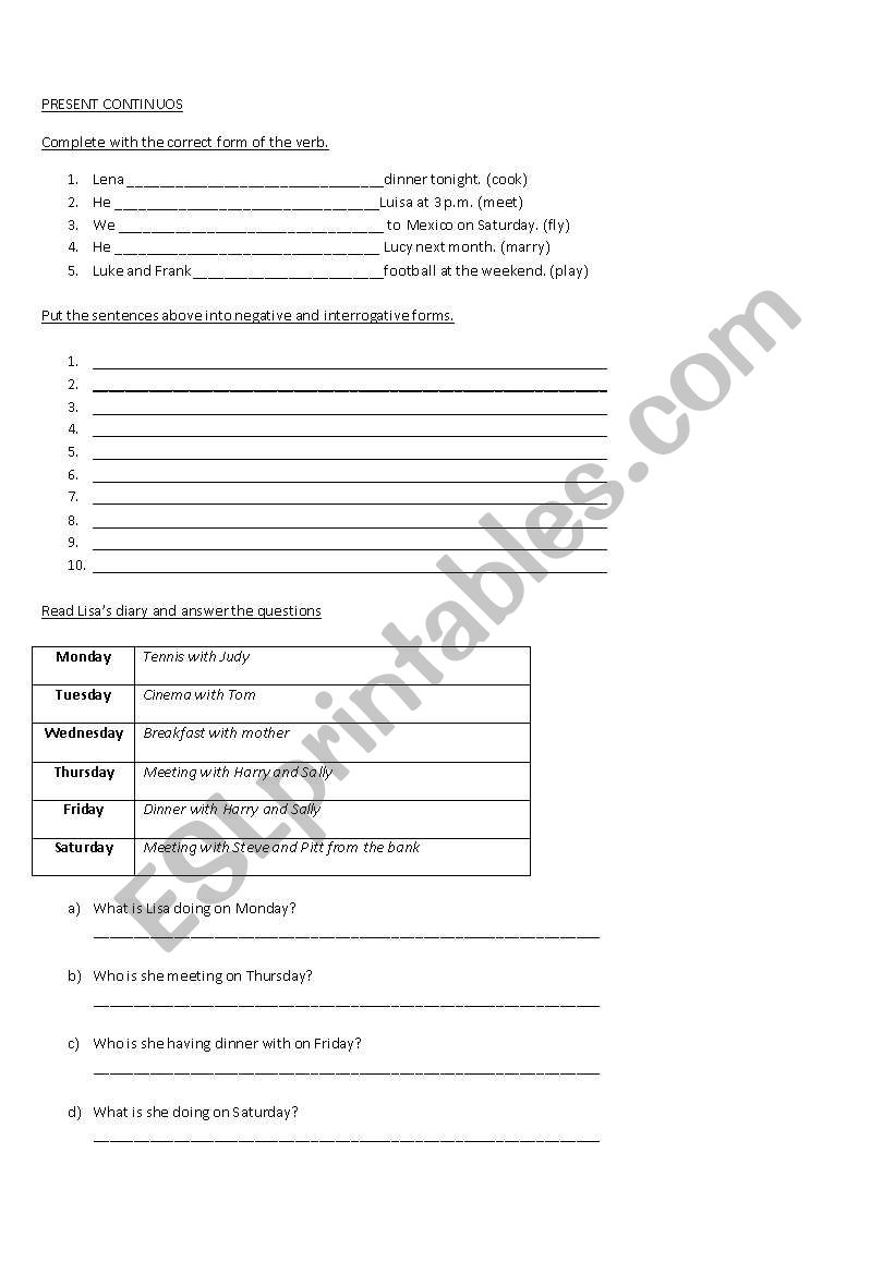 Present progressive worksheet