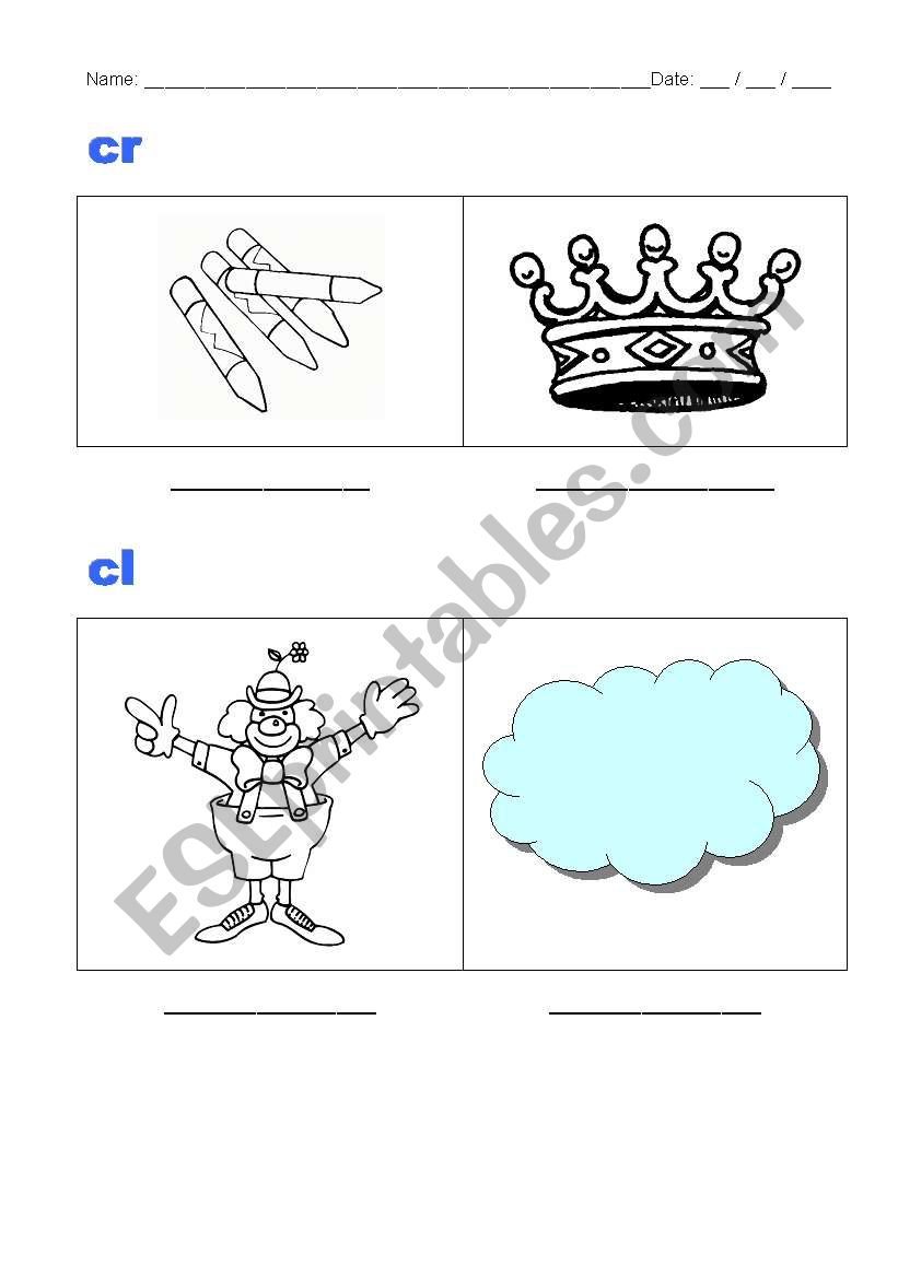 cr and cl - write words worksheet