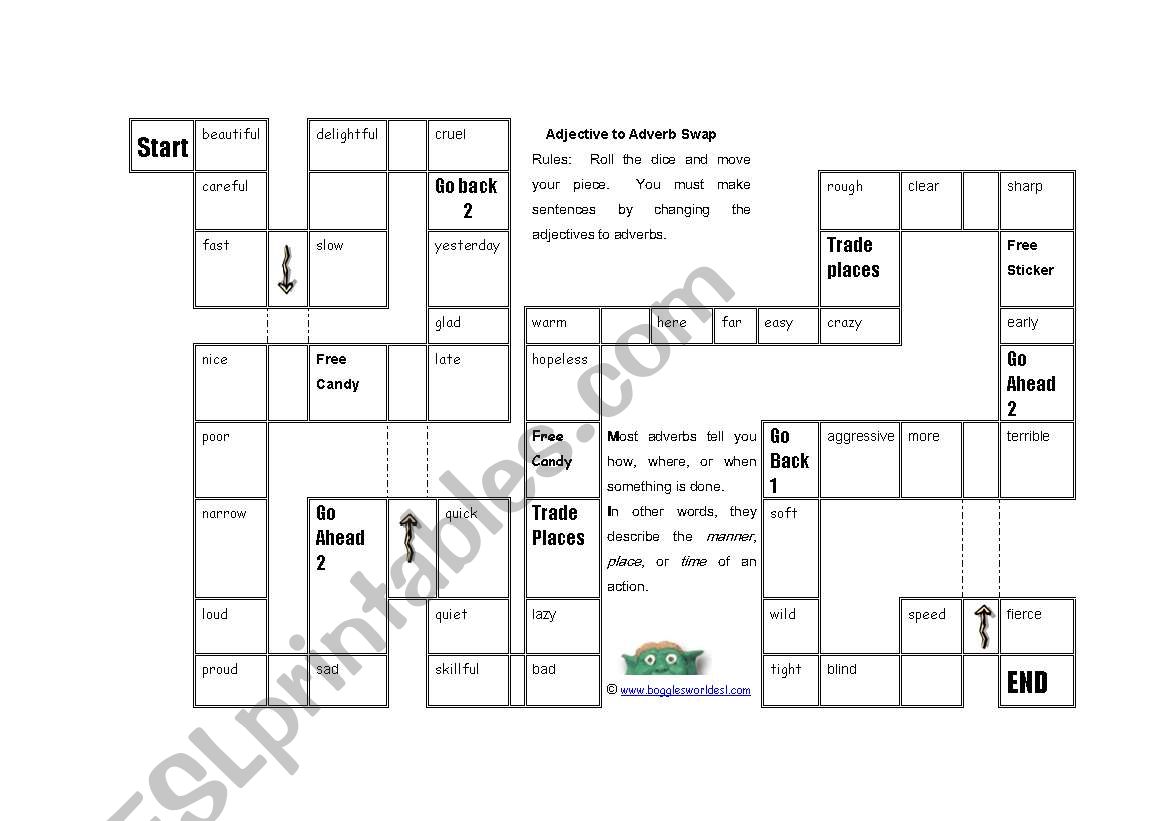 adverb board game worksheet