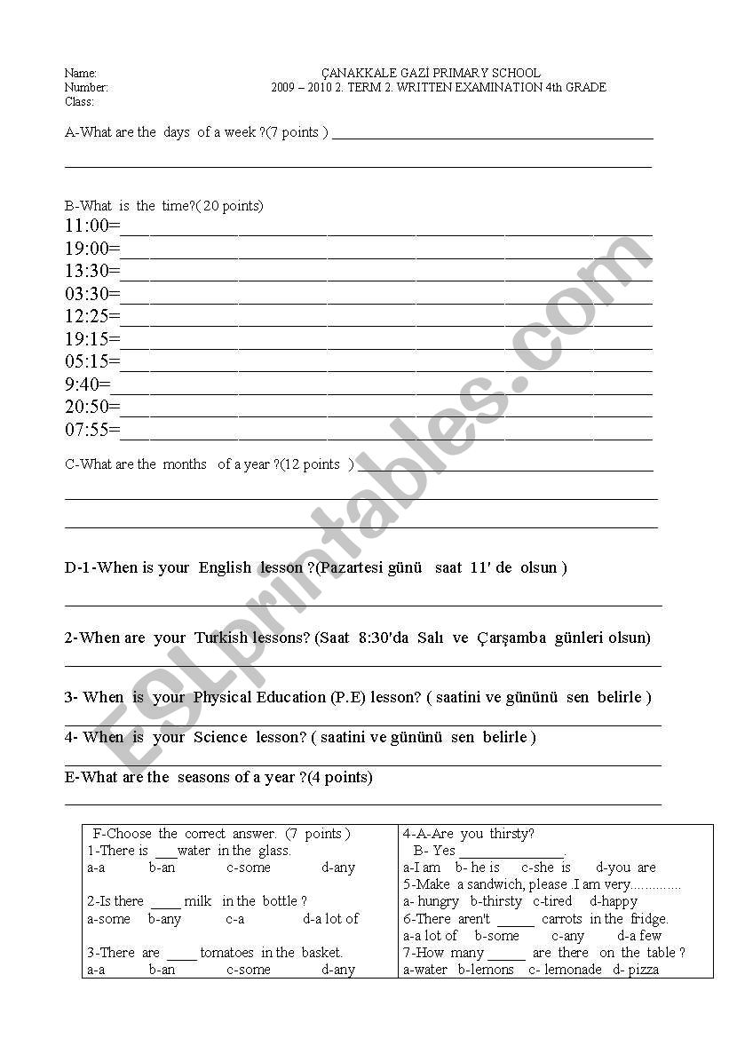 english-worksheets-a-written-examination