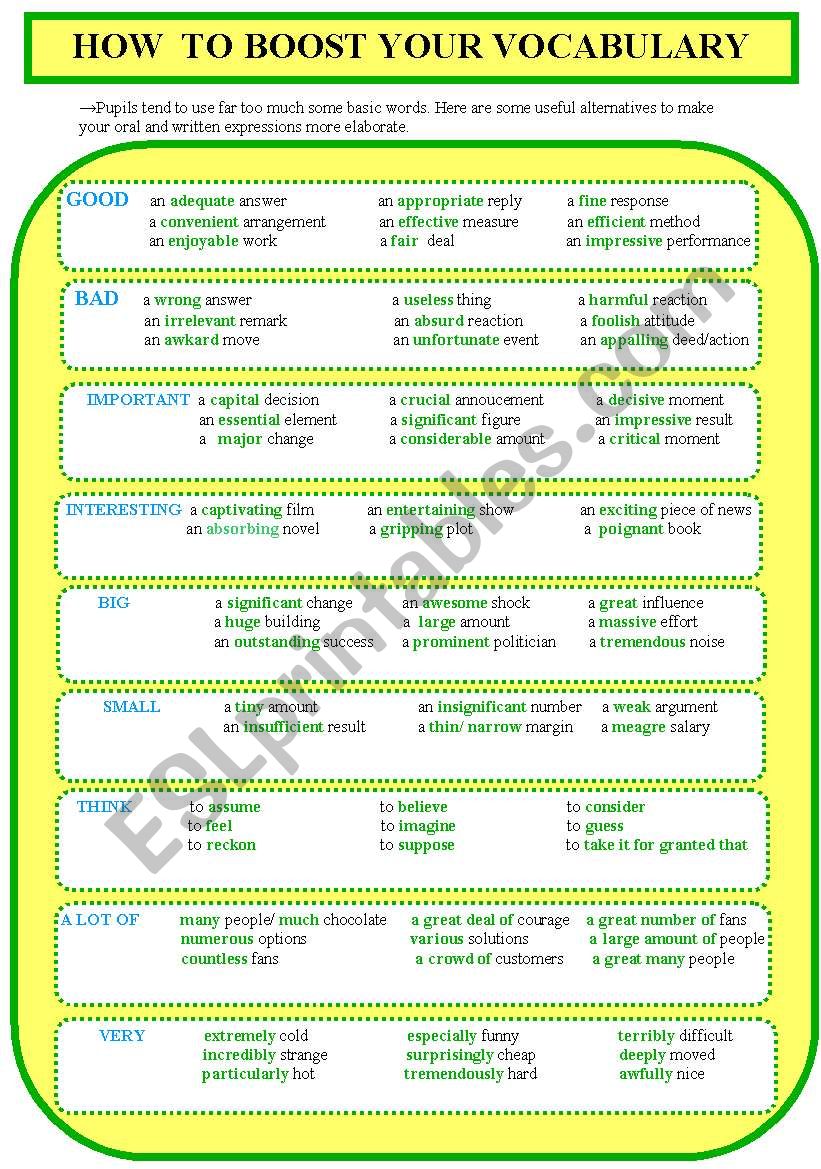 HOW TO BOOST YOUR VOCABULARY ESL Worksheet By Chaplin