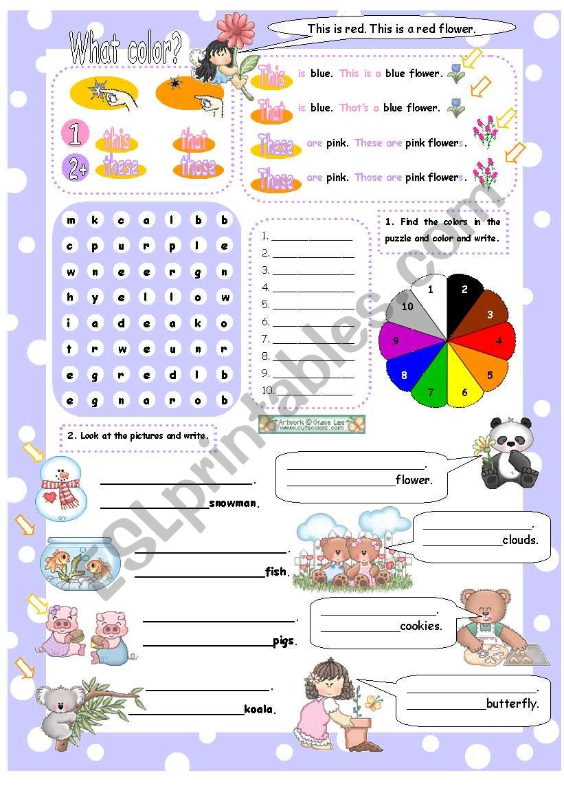 Demonstratives with colors Activity Sheet 2