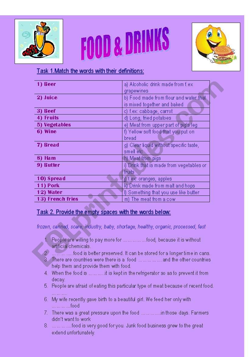 Food & drinks worksheet