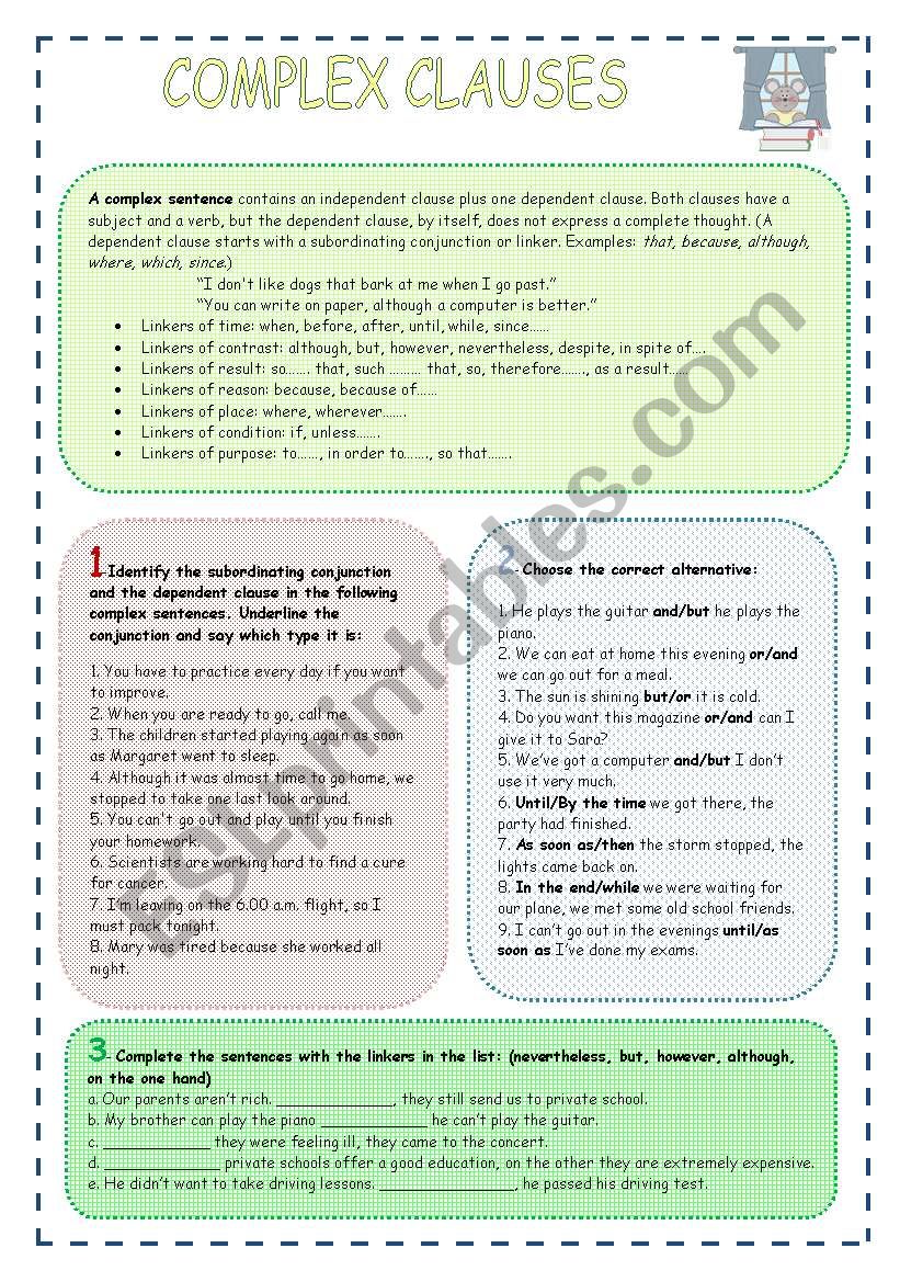 COMPLEX CLAUSES worksheet