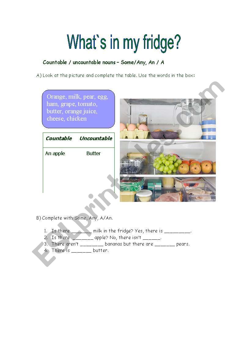 Whats in my fridge? worksheet