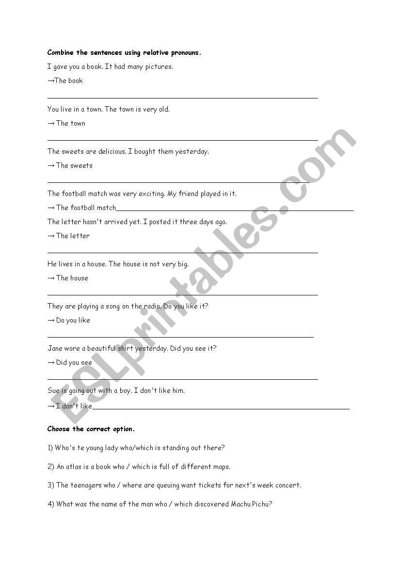 relative pronouns worksheet