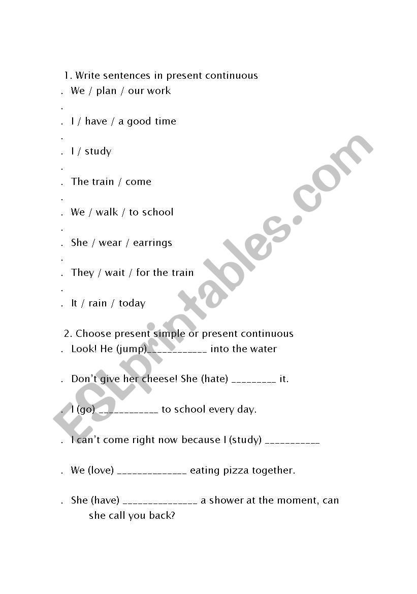 present continuous worksheet