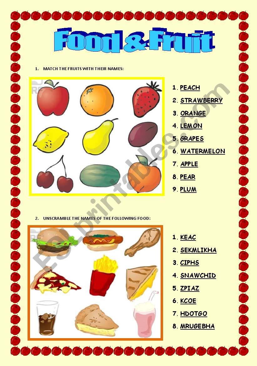 FOOD & FRUIT worksheet