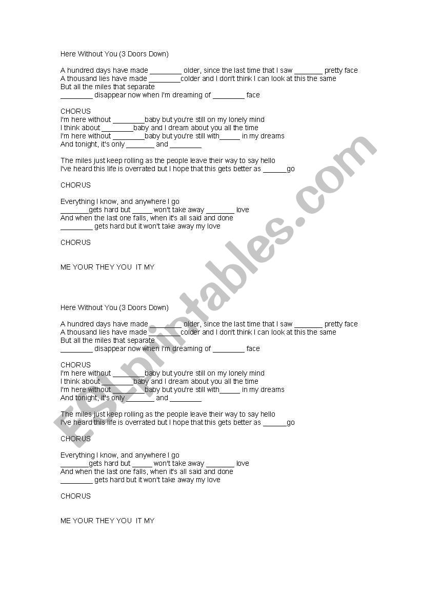 song worksheet