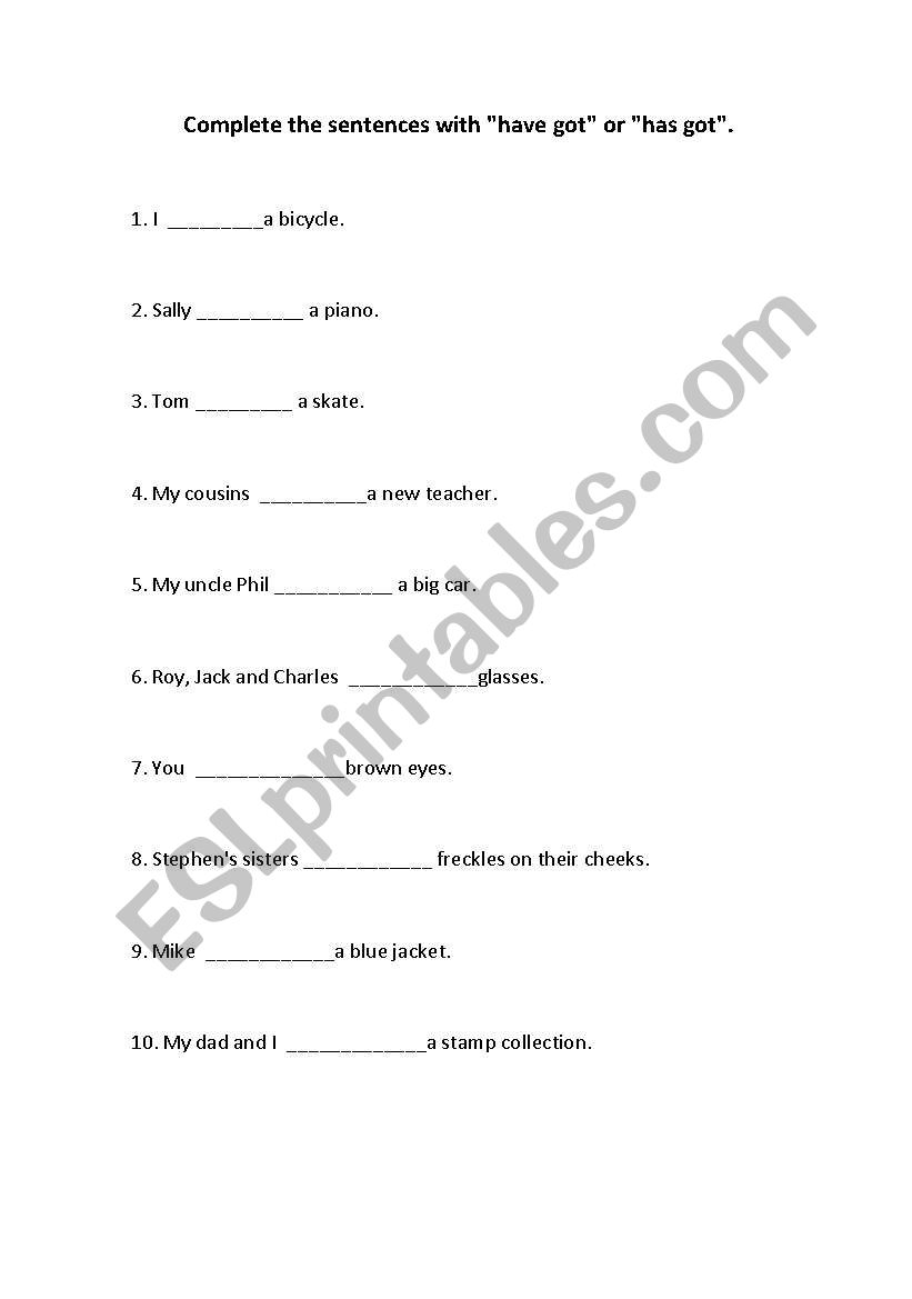 Verb Have Got worksheet