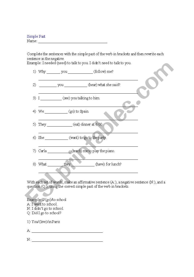 Simple past review worksheet