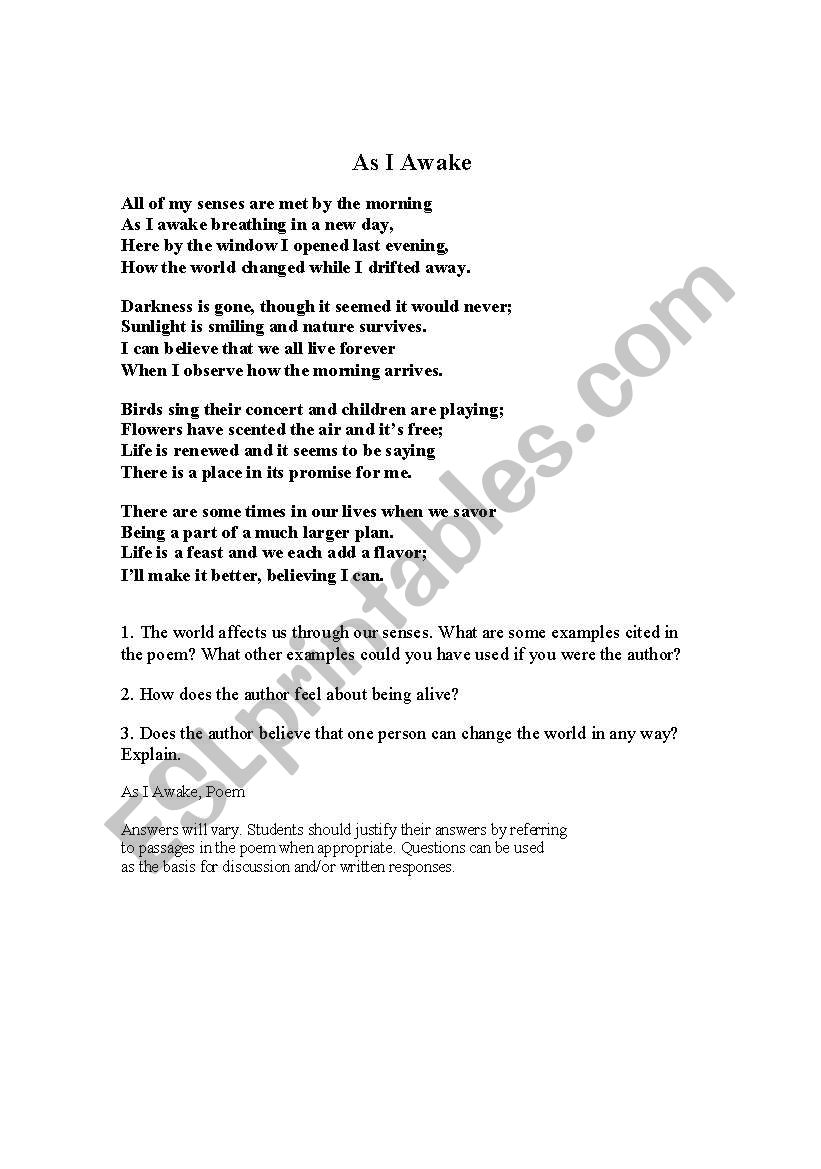 poem comprehension worksheet