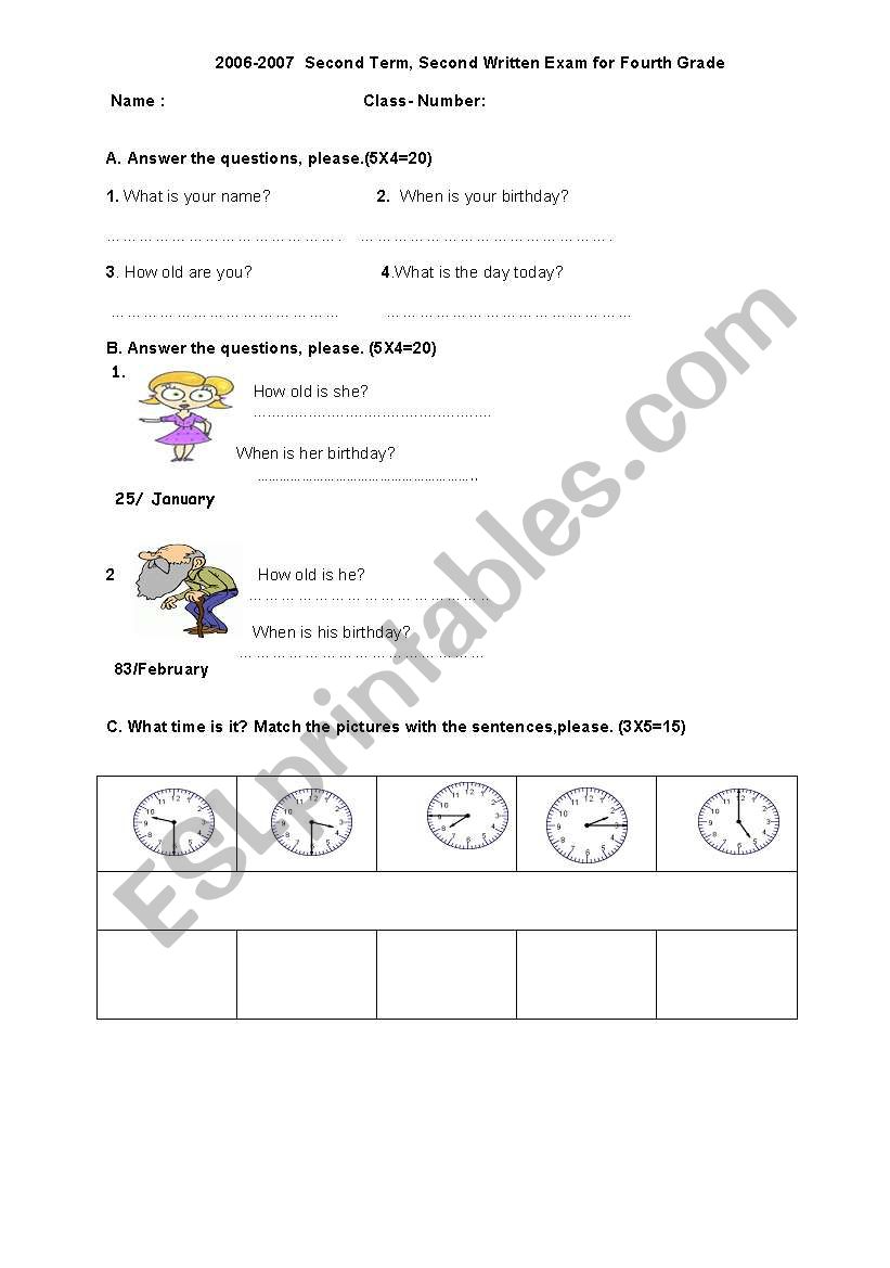 4th grade revision worksheet