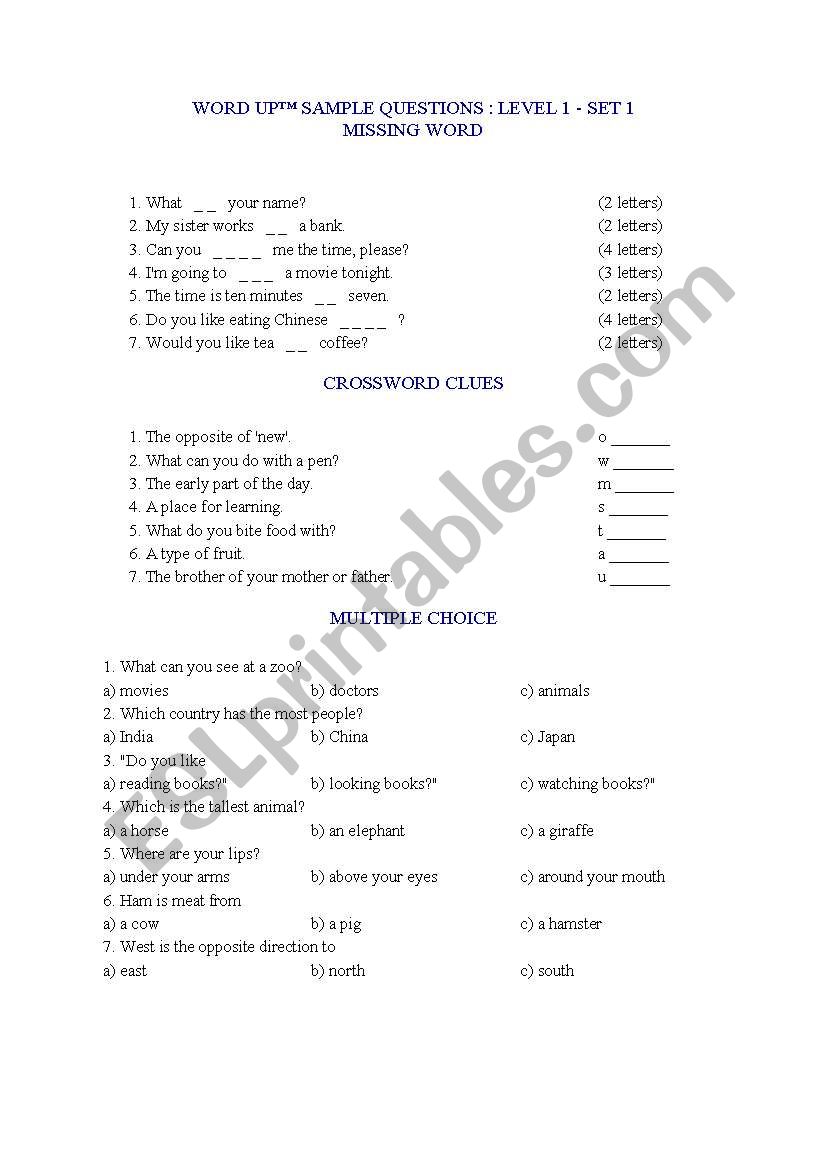 lots of topics game worksheet