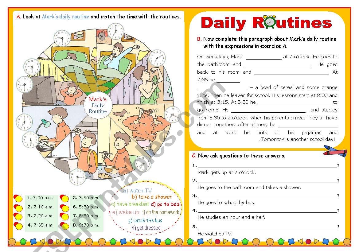 Daily Routine Focus On Basic Vocabulary Simple Present Wh