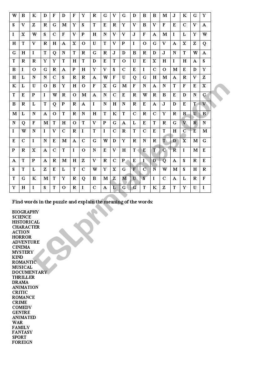 Movies, cinema worksheet