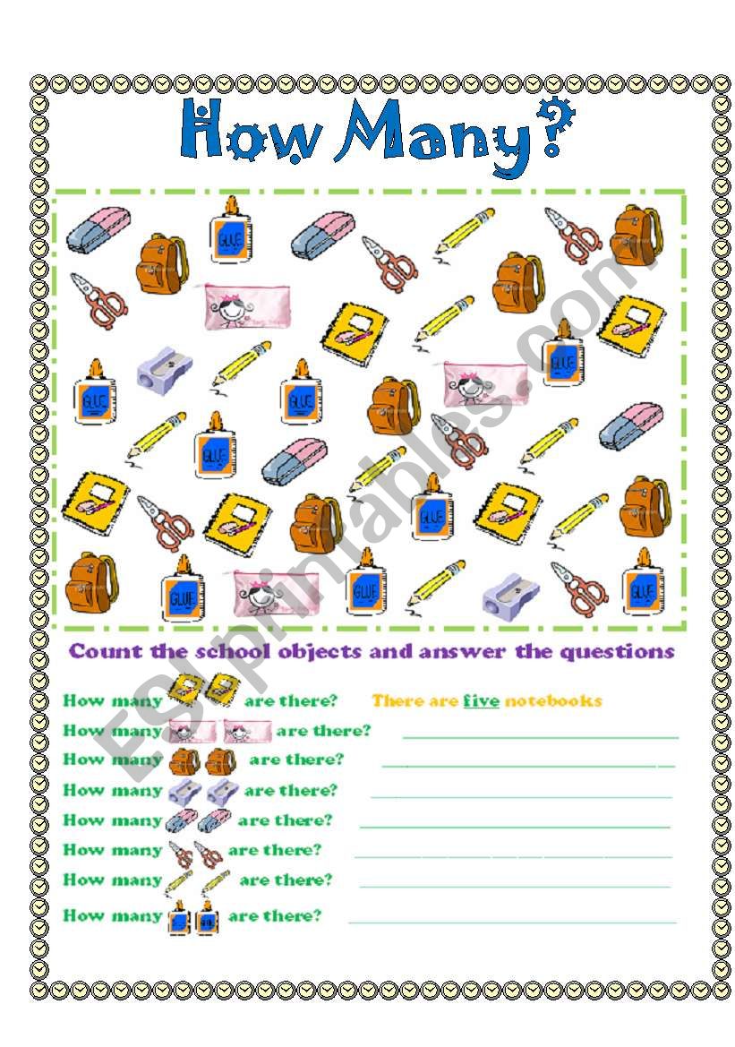 School Objects How Many ESL Worksheet By Lupiscasu