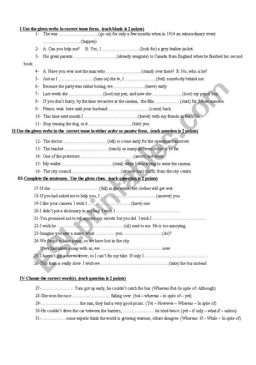 exam for intermediates worksheet