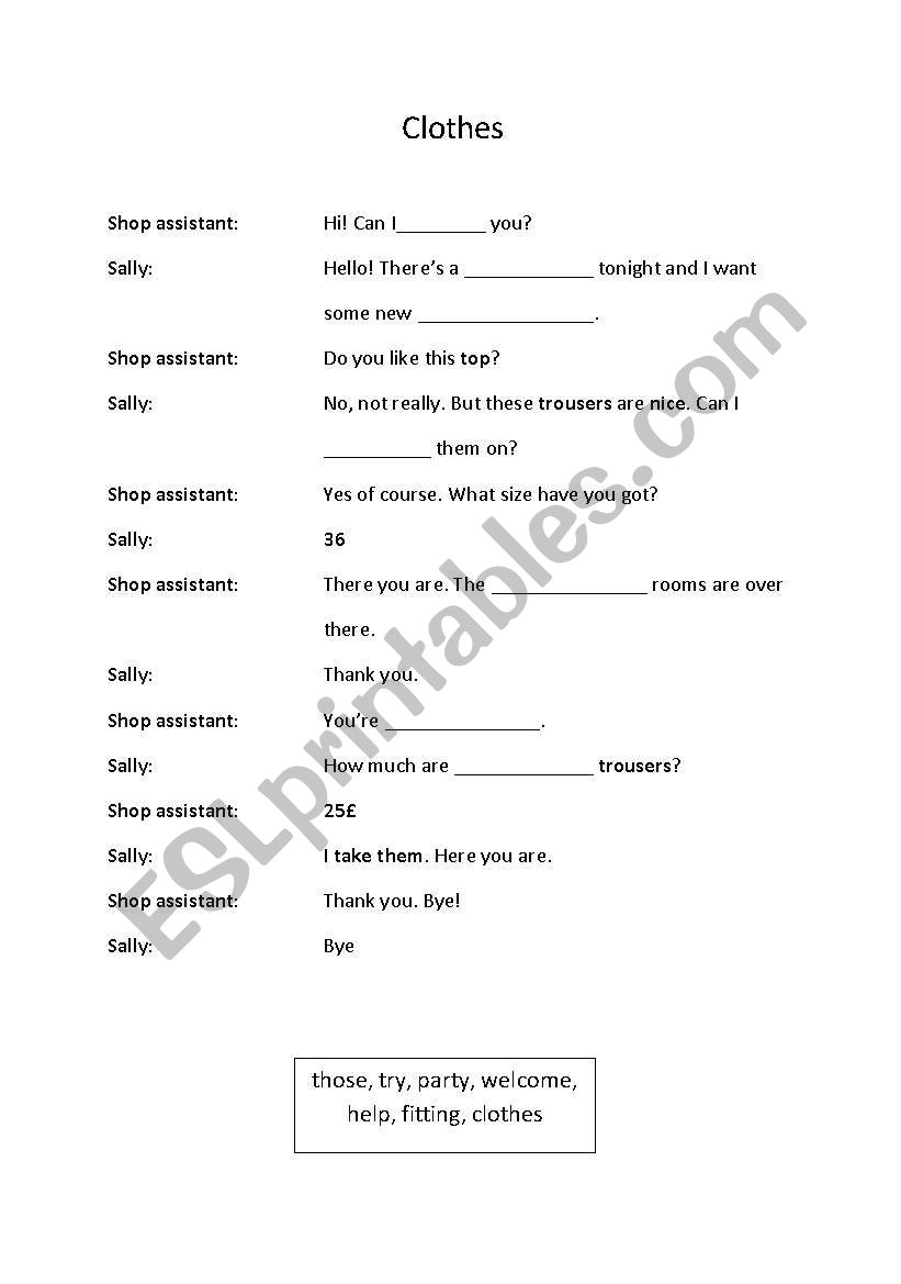 Clothes worksheet