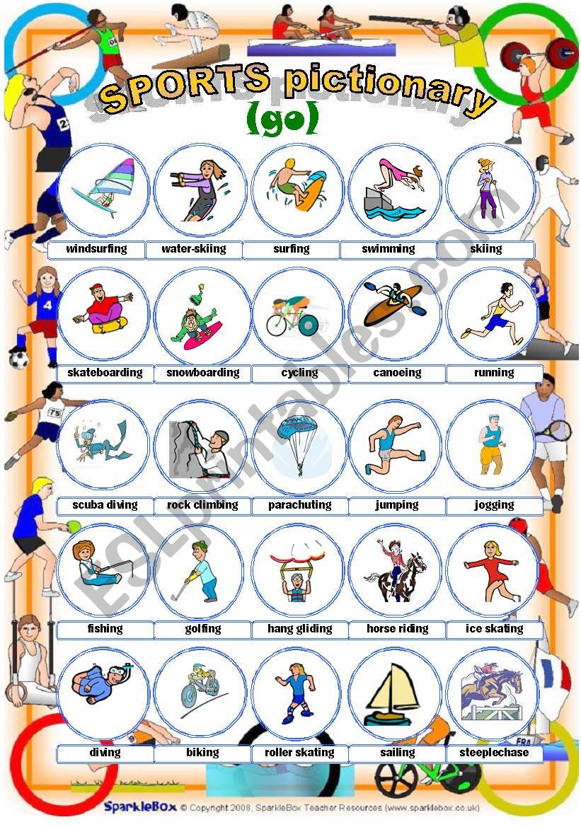 Sports Pictionary With The Verb go ESL Worksheet By Tasha899