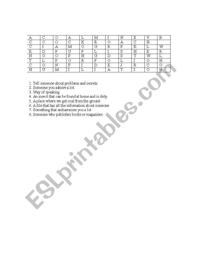 crossword worksheet