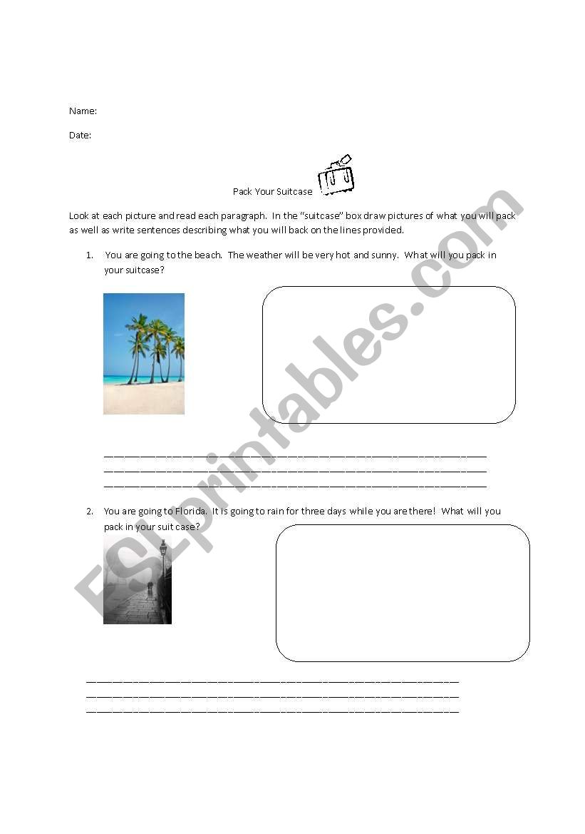 What will you pack? worksheet