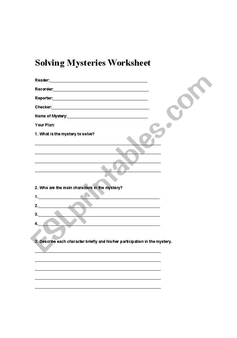 SOLVING A MYSTERY WORKSHEET worksheet