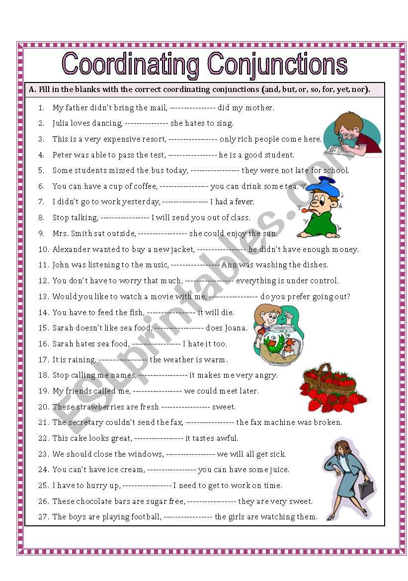 Coordinating Conjunctions ESL Worksheet By Missola